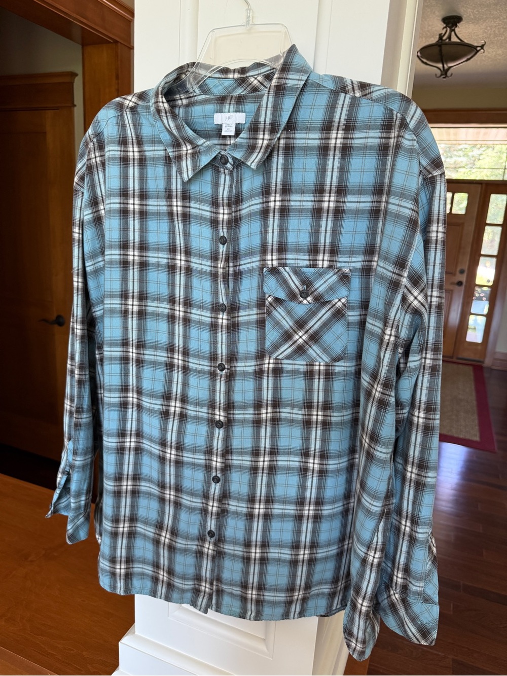 J.Jill 2X Blue Black Plaid 100% Cotton Lightweight Button-Up Shirt